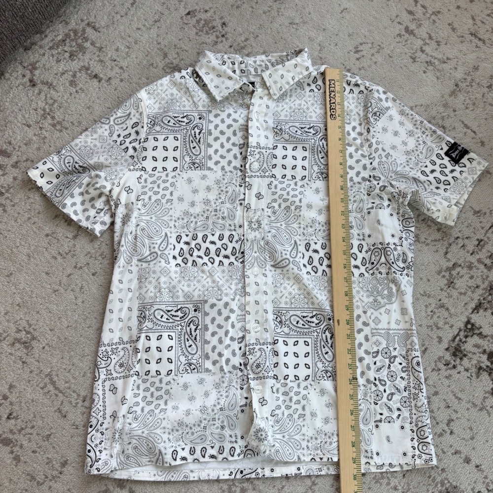 Dogg Supply Snoop Dogg Mens Large White Black Bandana Paisley Button Down Shirt